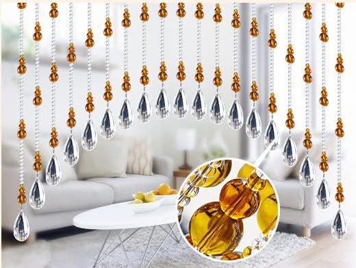Hanging Glass Door Beads Beaded Curtains Valance Self-Adhesive for Doorways Crystals Stran Arched Windows, Clear Crystal Room Bead Partition Curtain Door Frame Beads for Doorways Closets 3