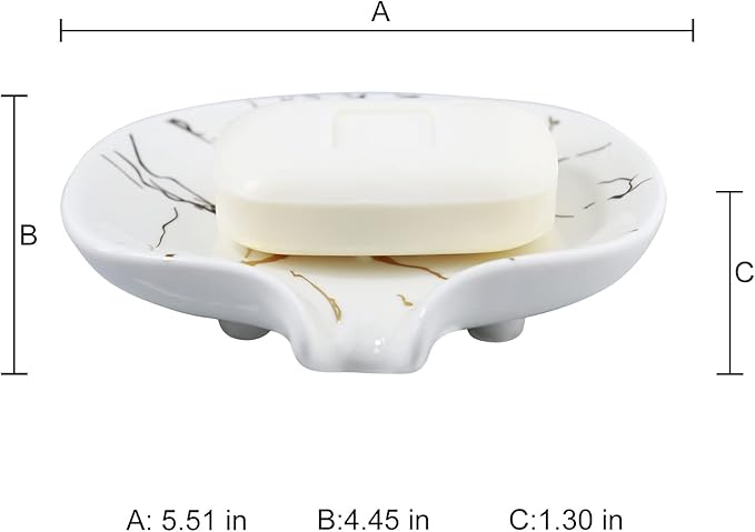 Gold Marble Texture Soap Dish Ceramic Soap Holder Self Draining Soap Dish Waterfall Slot Sponge Holder Bathroom Accessories for Bathroom, Kitchen,Bar Counter.