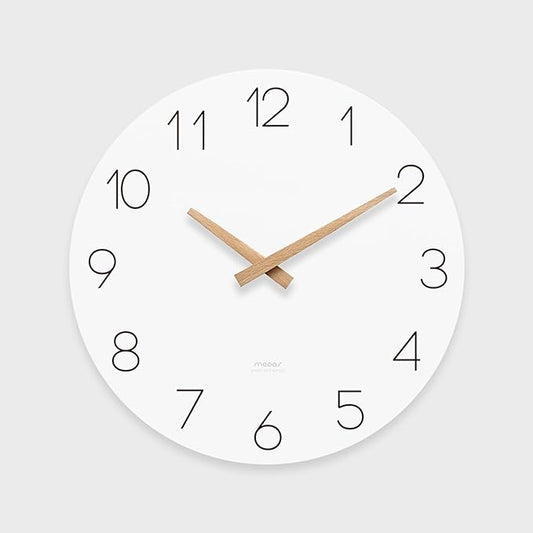 mooas Flatwood Wall Clock (Wood Big),13" Non-Ticking Sweep Movement Decorative Battery Operated Wooden Wall Clock for Home Living Room Kitchen Bedroom Office School