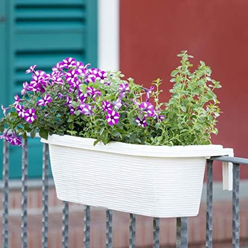 Apollo Exports International AP-30312 23.5" Adjustable Railing Planter, Ratan Look, White