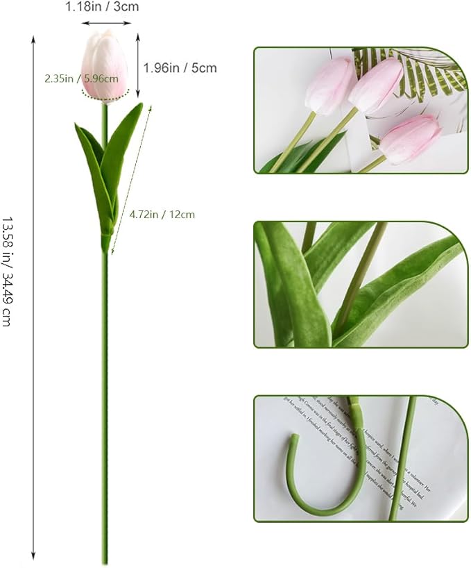 20pcs Pink Faux Tulips Flowers Fake Flowers Bouquets 13.5" Mother's Day Easter Valentine’S Day Gifts in Home Kitchen Wedding Dining Table Decorations Aesthetic No Odor