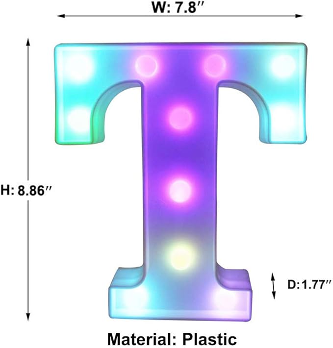 Pooqla Colorful LED Marquee Letter Lights with Remote – Light Up Marquee Signs – Party Bar Letters with Lights Decorations for The Home - Multicolor T