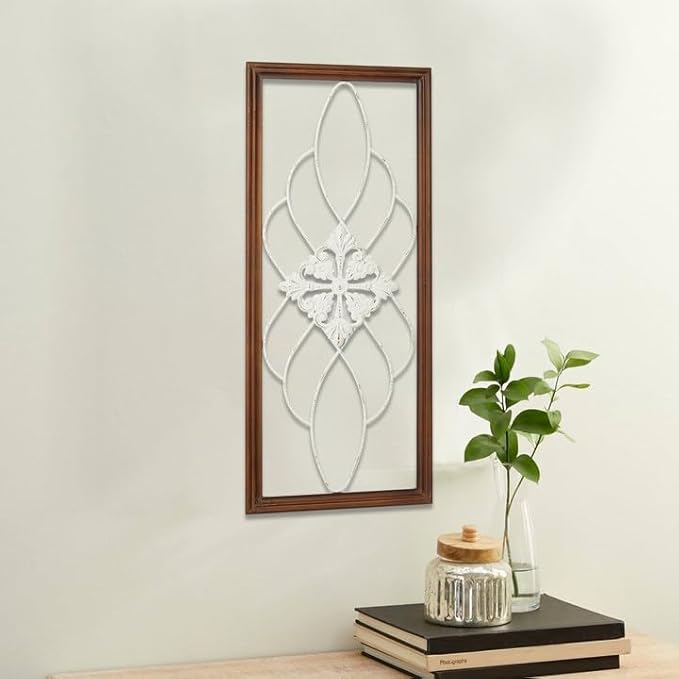 Sintosin Farmhouse Metal Wall Decor for Entryway, 14 x 35 Inch Hanging Burning Finished Wood Framed Wall Art, Decorative Bedroom Above Bed, Wrought Iron, One Piece
