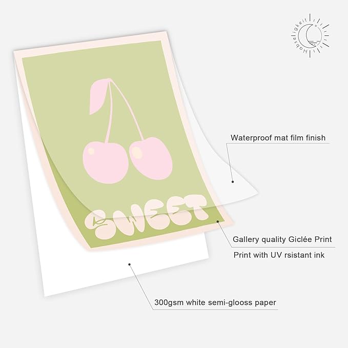 Habseligkeit Green Danish Pastel Wall Decor for Girls Dorm, Aesthetic Cute Room Decor, Preppy Wall Art Prints for Room Decor Aesthetic Unframed, 8x10in, Set of 6
