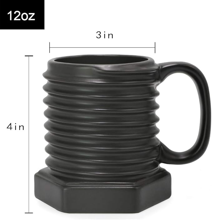 3D Ceramic Cool Mug Black Coffee Mugs Porcelain Attractive Day Gift Mug-Screw Cap Shape Durable Cup Gifts for Man Father Dad Grandfather Women Home Office 12 oz