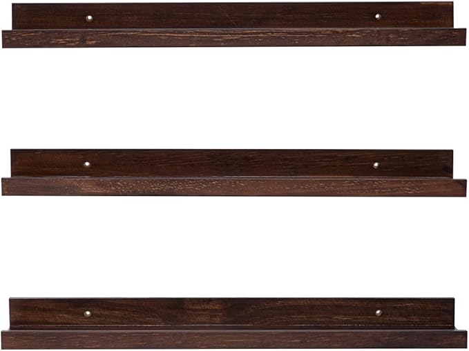 MBYD Floating Shelves 3 Same Dimensions, 24 Inch Deep Walnut Solid Wooden Shelves for Wall, Wall Mount Picture Ledge Wall Shelf for Home, Kitchen, Office, Living Roo