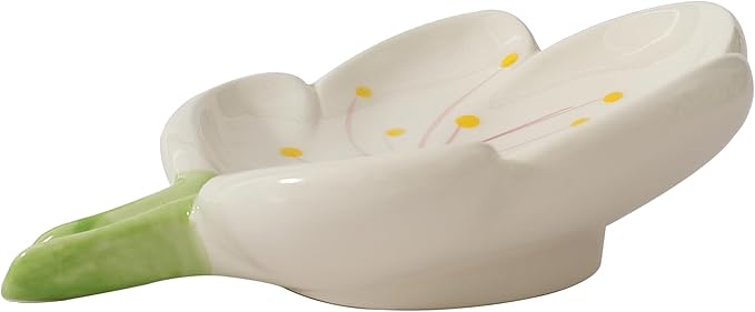 Ankah Decorative Ceramic Soap Box, Flower Shape Soap Dish, Self-Draining to Keep Dry Stop Mushy Soap Holder, Easy Cleaning, Best for Shower Bathroom and Kitchen (Tulip, White)