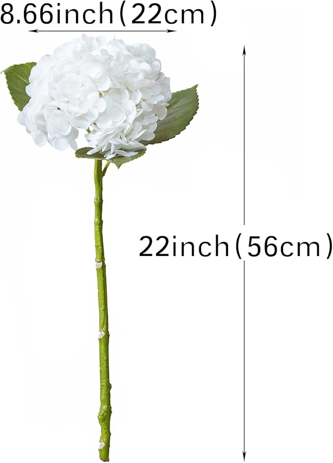 4PCS Artificial Flowers Large Hydrangeas Flowers Latex Bouquet for Wedding Bridal Office Home Party Decoration (4Pcs White)