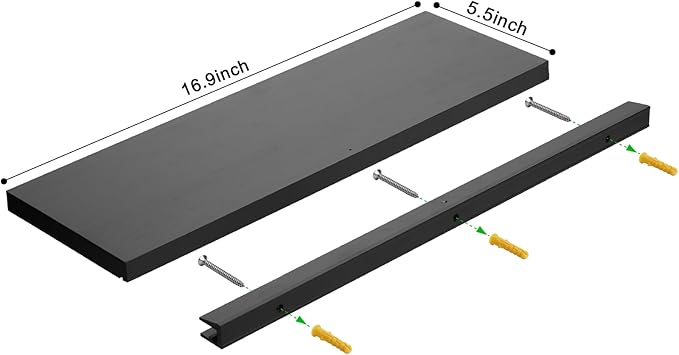 Meangood Floating Shelves Black 17 inch Wall Mounted Natural Bamboo Wood Wall Storage Shelves for Bedroom,Living Room,Bathroom, Kitchen(Set of 2)