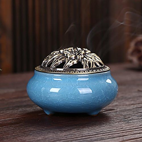 Ceramic Incense Burner, Coil Cone Stick Incense Burner Holder, Home Ornaments Incense Seat, Disc Censer Zen Decor (Fambe Blue)
