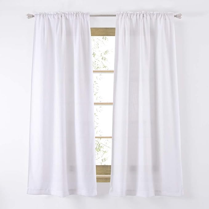 Valea Home Soft Burlap Natural Rod Pocket Window Curtain Panels for Living Room, 37 inches x 63 inches, 1 Panel, White