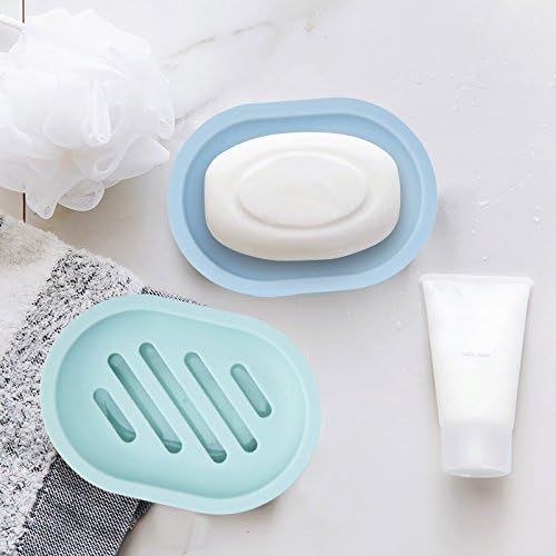 Topsky 2-Pack Soap Dish with Drain, Soap Holder & Saver, Easy Cleaning, Dry, Stop Mushy Soap (Blue)