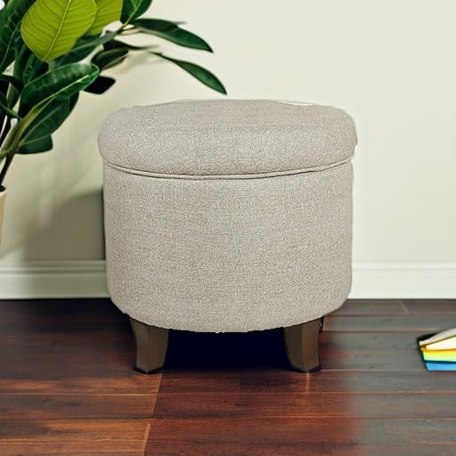 Homepop Home Decor Upholstered Round Tufted Foot Rest Ottoman Ottoman with Storage for Living Room & Bedroom Decorative Home Furniture, Twine Small