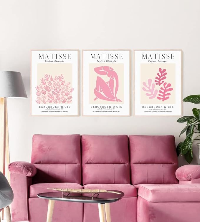 Matisse Wall Art Decor Set of 3,Abstract Matisse Wall Art Exhibition Posters,Unframed sage Pink wall art,Truly Quality Canvas Prints for 12x16in,Art Poster Decoration for Kitchen,