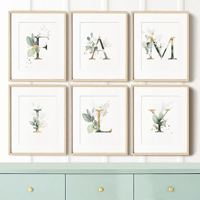 Family Theme Botanical Simple Life Green Leaf Painting Bathroom Wall Decor Art Print Set of 6 (8”X10”), Boho Leaf Eucalyptus Wall Décor, Modern Bohemia Botanical Floral Leaves Kitchen Plant Pictures.