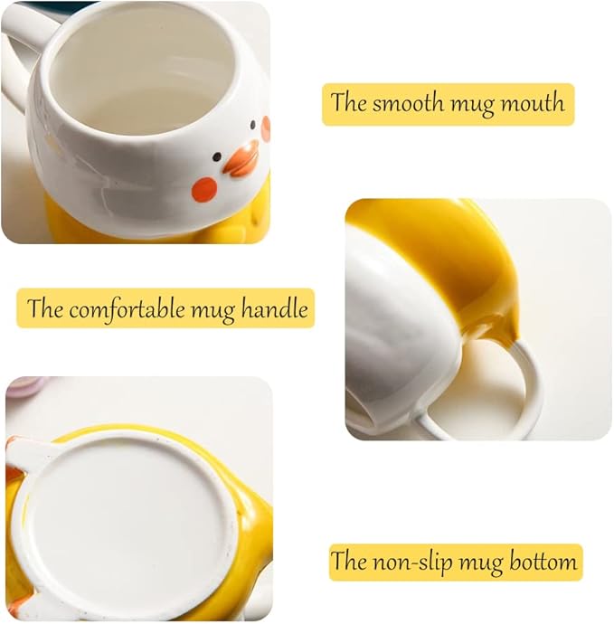 Cute 3D Duck Coffee Mug,Funny Duck Ceramic Coffee Cup with Hat Lid and Lovely Flower Spoon,White Elephant Gifts for Adult Women Men Friends Gag Gifts Christmas Birthday Gifts for Women Girls