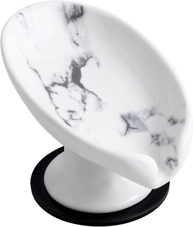 Soap Dish, Marble Soap Holder Self Draining Leaf Shape Soap Dishes,Ceramic soap Holder for Shower,Bathroom Sink, Kitchen (1, Marble)