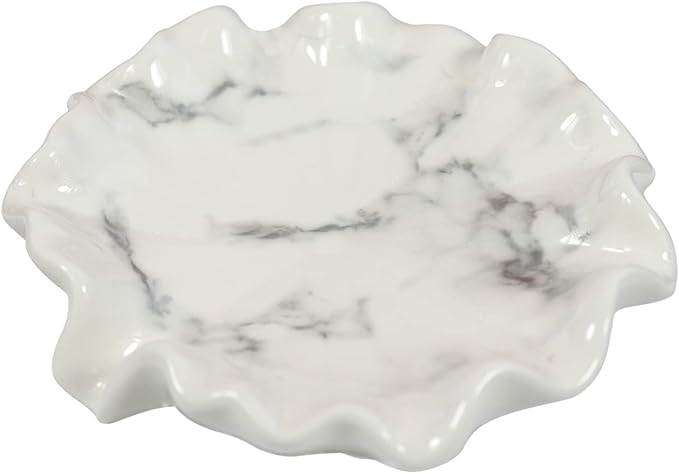 Lotus Leaf White Marble Pattern Soap Dish Ceramic Soap Holder Self Draining Soap Dish Waterfall Slot Sponge Holder Bathroom Accessories for Bathroom, Kitchen,Bar Counter