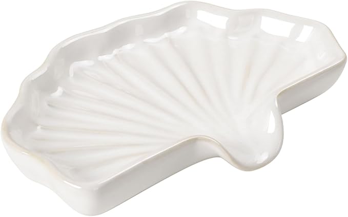 Soap Dish, Bar Soap Holder Self Draining Shell Shape Soap Dishes, White Ceramic Drain Soap Holder for Sink Bathroom Shower Kitchen, Easy to Clean Keeps Soap Dry, ANTIS'S HOME