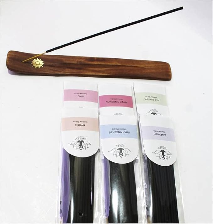 Hosley Soothe Your Senses with 120 Incense Sticks Frankincense, Nag Champa, Lavender, Myrrh, Wind, Apple Cinnamon, and a 12 Inch Holder Elevate Your Space with Aromatherapy Bliss