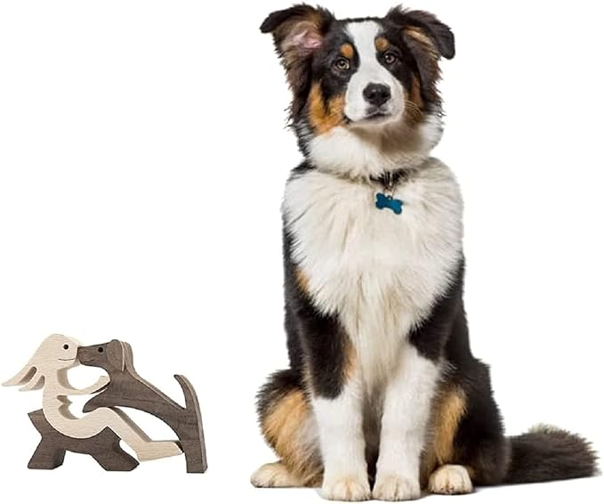Hand Carved Wooden Woman & Dog Statue - Home Office Decor Wood Human & Dog Sculpture, Unique Gift to Remember Friendship