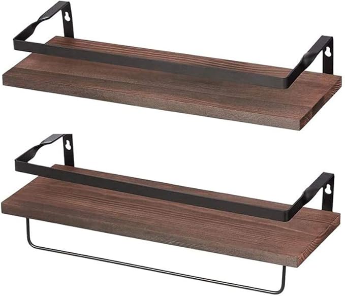 Coral Flower Floating Wall Mounted Shelves for Kitchen, Bathroom,Set of 2, 16.1inch, Carbonized Black