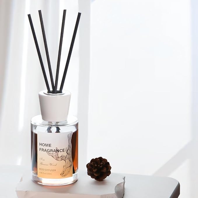 Reed Diffuser - Sea&Guaiac Wood 4.06oz (120ml) 1 Pack Essential Oil Reed Diffuser Set with 8 Sticks, Long Lasting Fragrance for Home, Bathroom, Bedroom, Room, Decor