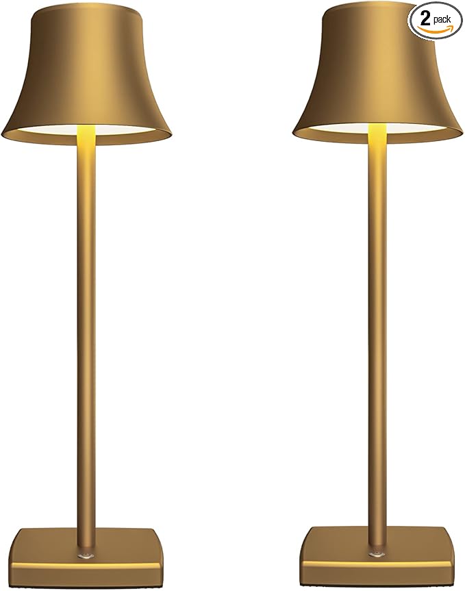 SAKRINGT 2 Pack LED Cordless Table Lamps Rechargeable,5000mAh Battery Operated Table Light,3 Color Stepless Dimming,Portable Small Desk Lamp in Aluminum for Party Patio Restaurant Indoor/Outdoor