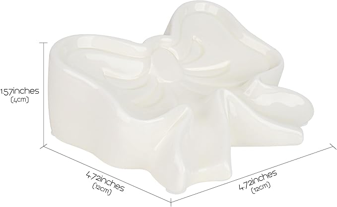 Bowknot Soap Dish, Bow Shaped Ceramic Drain Soap Box, Ceramic Soap Dish for Bathroom, Sinks, Kitchen (White)