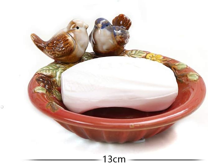 ornerx 5" Ceramic Shower Soap Dish Holder Vintage soap Tray Bird Theme