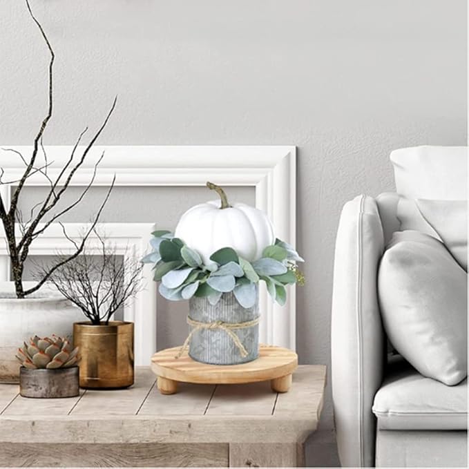 Wood Riser for Decor, 2 Pack Wood Pedestal Stand for Display, Round Wooden Tray for Kitchen Counter, Wooden Pedestal Stand for Plant Pot Indoor