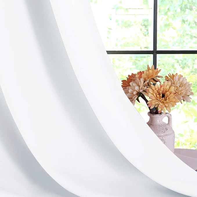NICETOWN 50% Light Blocking Curtain Panels for Bedroom, Home Decoration Easy-Care Solid Grommet Draperies/Drapes, Window Covering for Kitchen (2 Panels, 60 by 84, White)