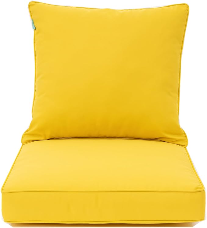 QILLOWAY Outdoor/Indoor Deep Seat Cushions for Patio Furniture, Lawn Chair All Weather Cushion 24 x 24 inch 1 Set(Yellow)