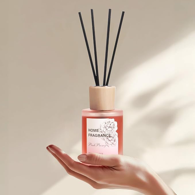 Reed Diffuser - Pink Peony 4.06oz (120ml) 1 Pack Essential Oil Reed Diffuser Set with 8 Sticks, Long Lasting Fragrance for Home, Bathroom, Bedroom, Room, Decor