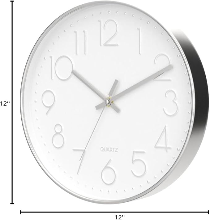 Tosnail 12 Inches Round Silent Non Ticking Quartz Wall Clock - Elegant Silver Frame
