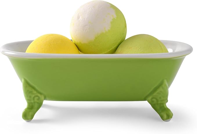 6.5" Ceramic Mini Decorative Clawfoot Bathtub Bar Soap Dish, Kitchen Sponge Holder and Shower Tray for Bathroom, 1 Pack(Lime)