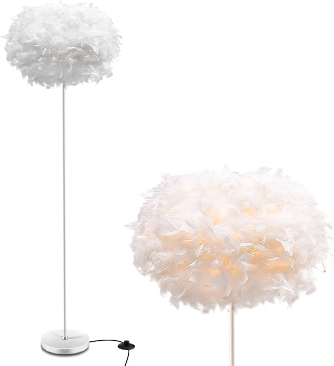 Feather Floor Lamps for Living Room, White Standing Lamp with Foot Switch, Modern Tall Lamp for Bedroom, Dining Room, Office, Corner