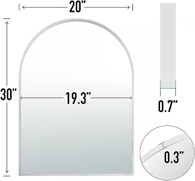 20x30 Arch Mirror Square Wall Mounted Metal Frame Mirrors for Entryway Bedroom Bathroom Living Room 20 30 inch Gold Black - Silver