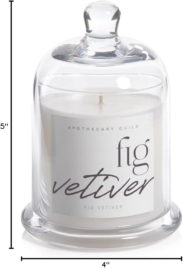 Zodax Apothecary Guild Scented Jar Candle with Glass Cloche, 10.19 oz - Black Fig Vetiver