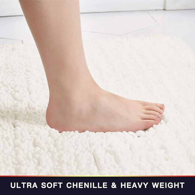 Walensee Large Bathroom Rug Non Slip Bath Mat (72x24 Inch Ivory) Water Absorbent Super Soft Shaggy Chenille Machine Washable Dry Extra Thick Perfect Absorbant Best Plush Carpet for Shower Floor