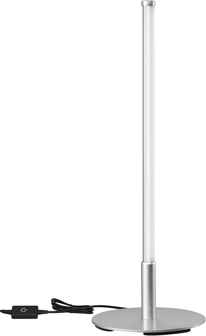 EDISHINE Upgraded LED Table Lamp, Stepless Dimmable Bedside Lamp with 3 Color Temperature, Modern Nightstand Lamp, Desk Lamp for Bedroom, Living Room, Corner, Gift, Metal Finish, Silver, 6W