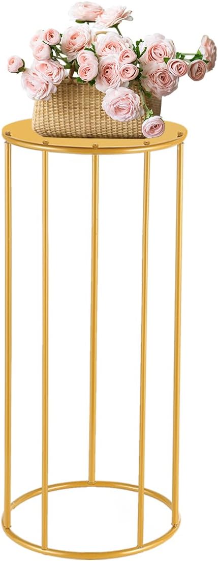 Height 17.7 in Pedestal Tables Stand for party - Small Gold Side Table,Display Set Flower Stand for wedding Birthday party ,Plant Stand,Home Patio Decor, 17.7" (H)*11(W)