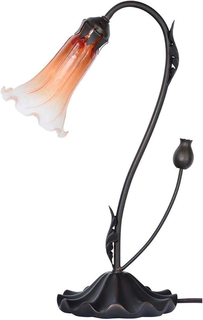 Bieye L10697 Lily Flower Blown Glass Accent Table Lamp for Living Room Bedroom Decoration (1-Light, Orange)