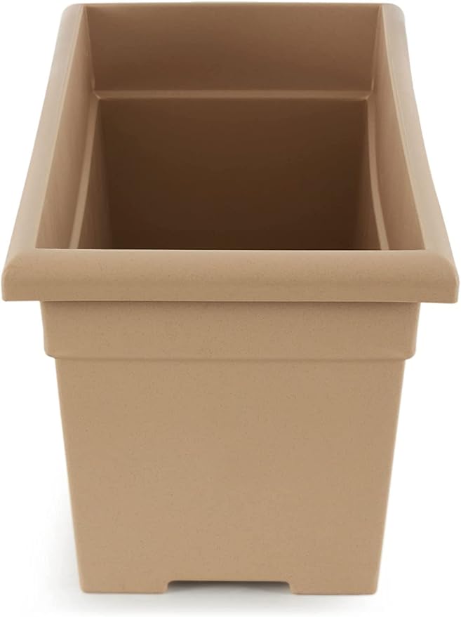 The HC Companies 28 Inch Romana Large Rectangular Planter Box - Lightweight Plastic Outdoor Plant Pot with Drainage for Decks, Patio, Pool, Cappuccino