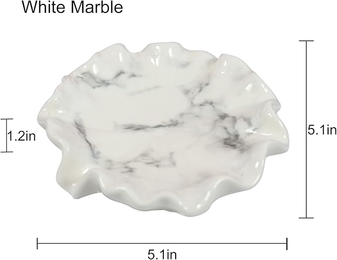 Lotus Leaf White Marble Pattern Soap Dish Ceramic Soap Holder Self Draining Soap Dish Waterfall Slot Sponge Holder Bathroom Accessories for Bathroom, Kitchen,Bar Counter