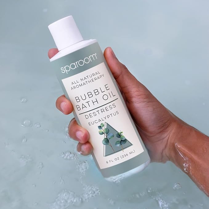 SpaRoom All Natural Hydrating and Nourishing Aromatherapy Foaming Bubble Bath Oil with Jojoba Oil, Olive Oils and Aloe, 8 oz, Destress-Eucalyptus