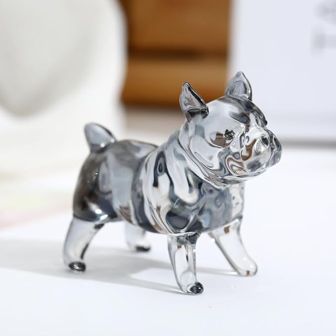 Crystal Glass Dog Figurine Glass Animal Decoration Standing Bulldog Paperweight Hand Blown Glass Art Animal Collectible Figurines Gift for Women