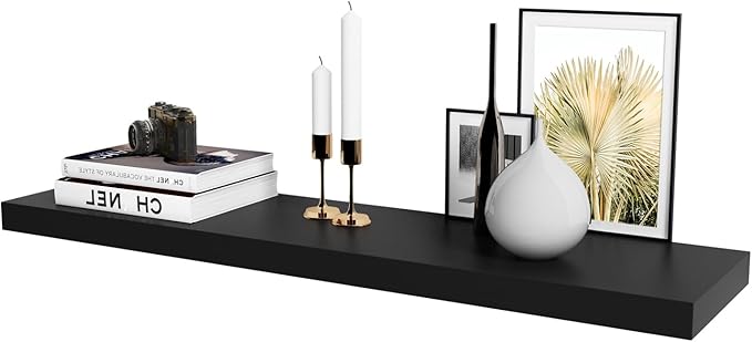 WELLAND 48 inch Black Mission Floating Shelves for Wall, Bathroom Wall Mount Shelves, Wood Modern Display Shelves, Book Shelves,for Bedroom,Living Room and Kitchen