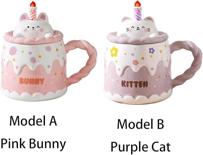 Adorable Cake Ceramic Coffee Mug - Elegant Birthday Gift for Women and Girl, Cute Rabbit Cup with Sweet Design, Perfect Present for Her Daily Tea & Coffee(Model A)