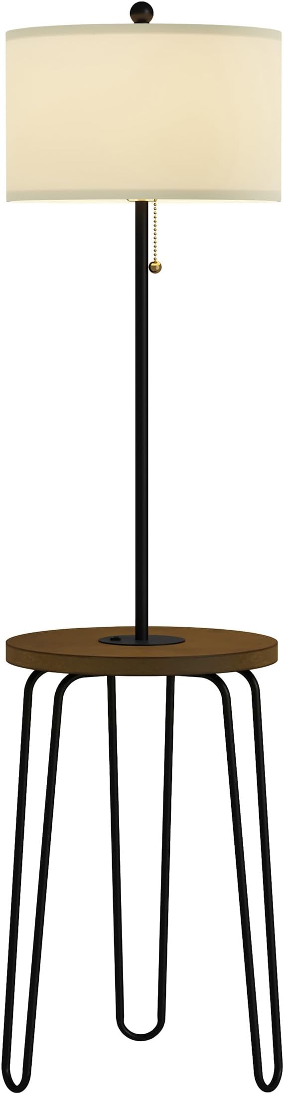 Floor Lamp with Table - Mid-Century Modern Nightstand or Side Table with USB Port and Hairpin Legs - Standing Light with Shelves by Lavish Home